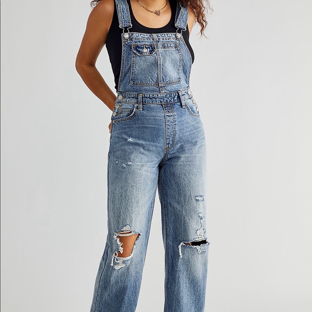 Free People CRVY Destroyed Overalls